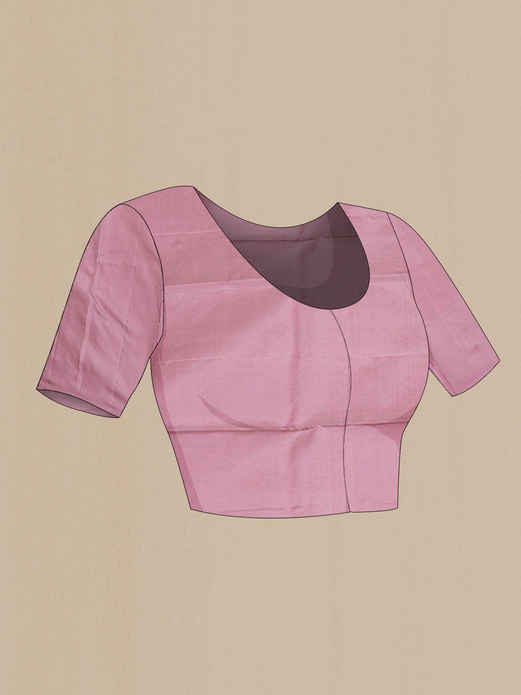 Close up image of the blouse of Pure Silk Mauve Kanchipuram Saree with Zari Butta on the body and Without Border. 