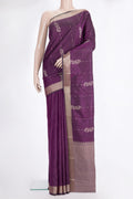 Pure Silk Purple Kanjivaram Saree with Thread Butta on the body and Thread Border.  displayed on a mannequin