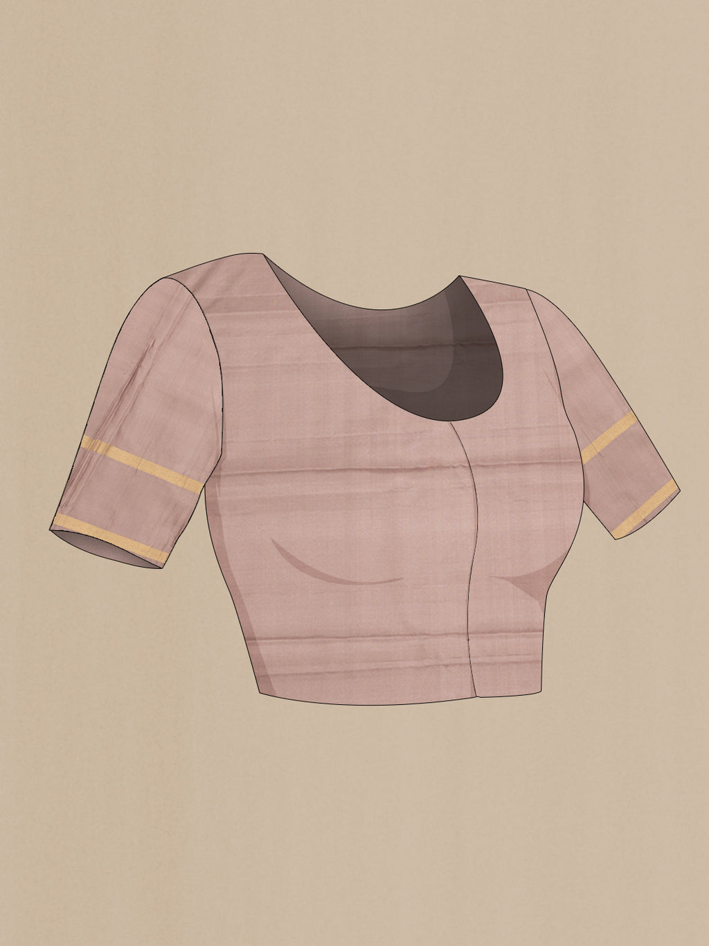 Close up image of the blouse of Pure Silk Purple Kanchipuram Saree with Stripes on the body and Plain Border. 