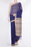 Pure Silk Navy Blue Dual Tone Tussar Saree with Plain Body and Plain Border.  displayed on a mannequin