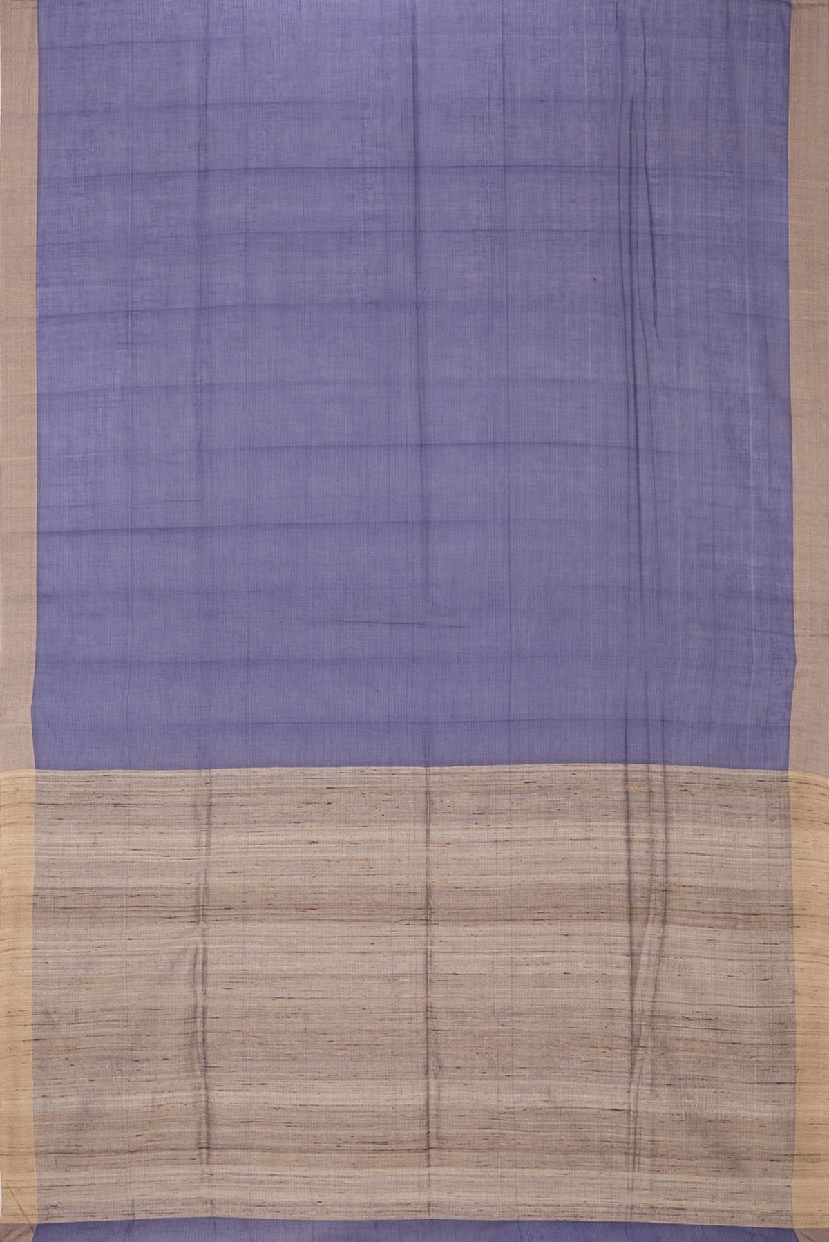 Flat view of Pure Silk Navy Blue Dual Tone Tussar Saree with Plain Body and Plain Border. 