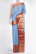 Pure Silk Multi Color Kanjivaram Saree with Checked design on the body and Zari Border.  displayed on a mannequin