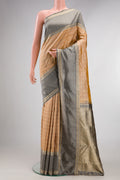 Pure Silk Sandal Kanjivaram Saree with Checked design on the body and Zari Border.  displayed on a mannequin