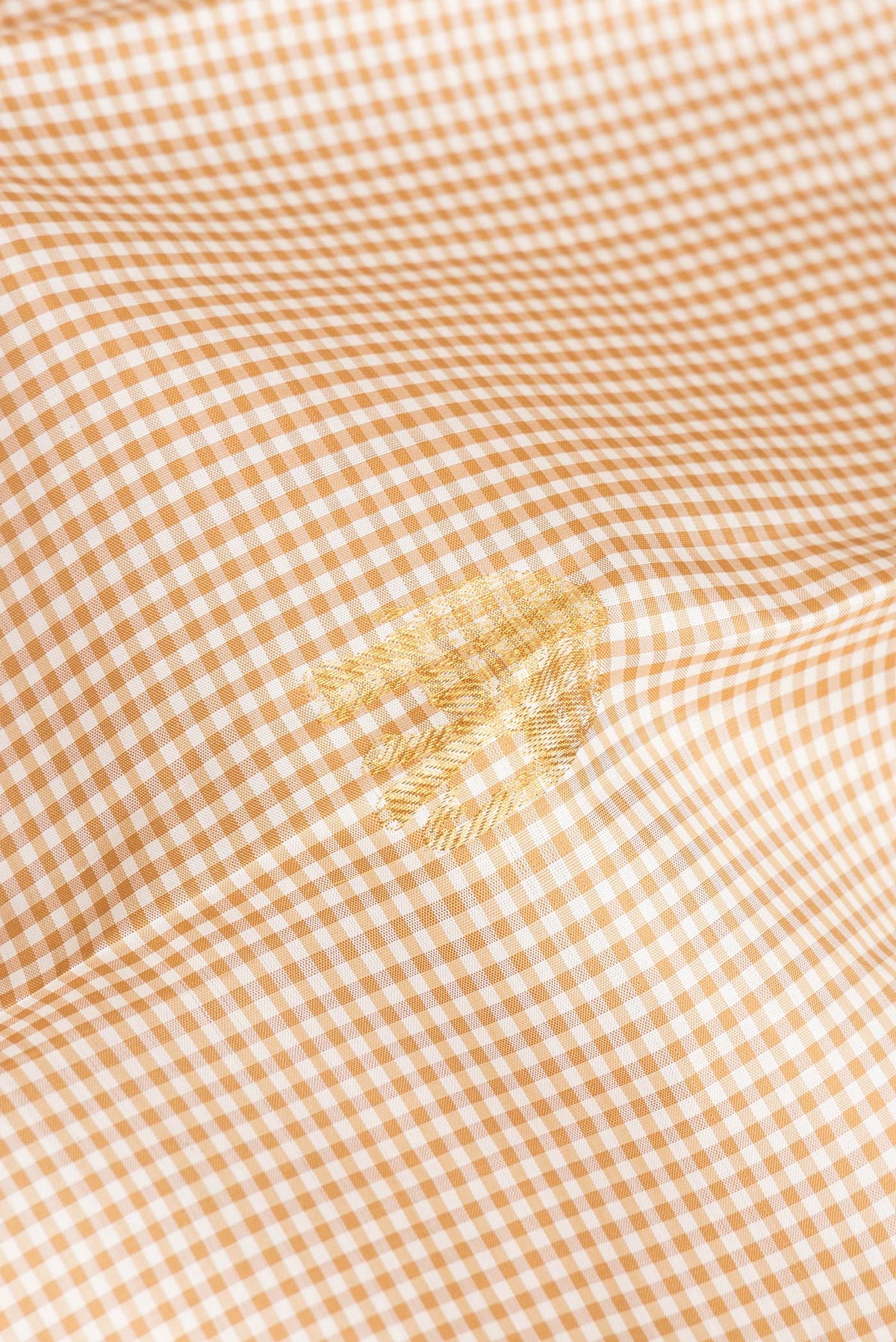 Close up of Pure Silk Multi Color Kanchipuram Saree with Checked design on the body and Without Border.  displaying folds