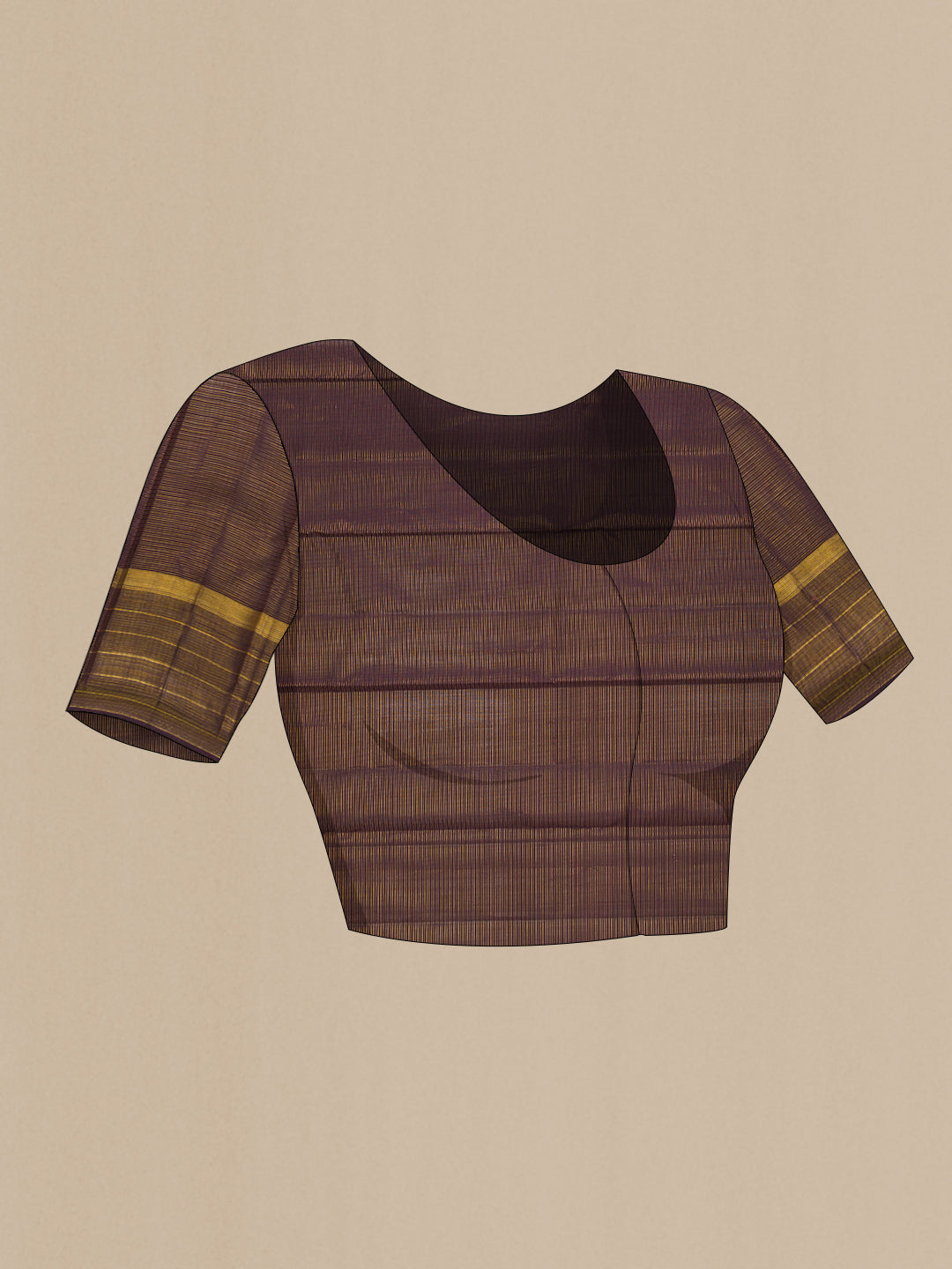 Close up image of the blouse of Pure Silk Brick Orange Kanchipuram Saree with Checked design on the body and Zari Border. 