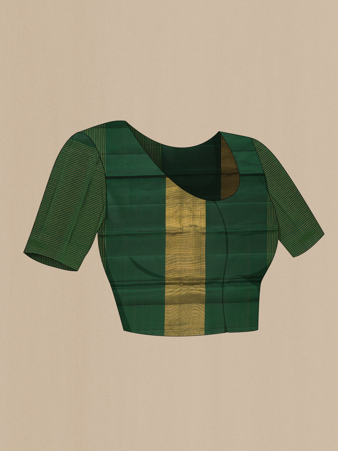 Close up image of the blouse of Pure Silk Multi Color Kanjivaram Saree with Checked design on the body and Without Border. 