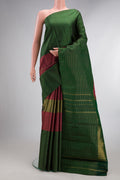Pure Silk Multi Color Kanjivaram Saree with Checked design on the body and Without Border.  displayed on a mannequin