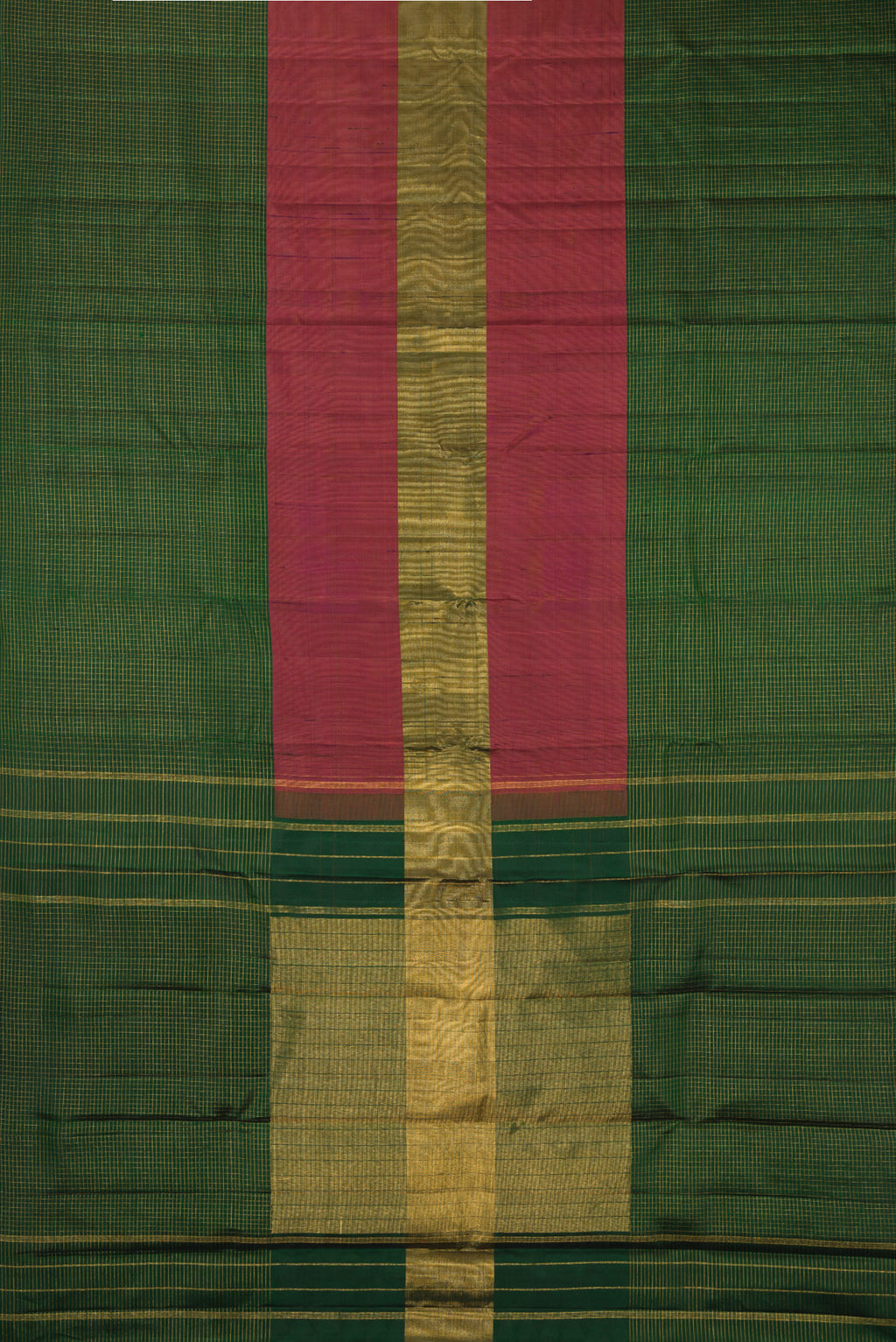 Flat view of Pure Silk Multi Color Kanjivaram Saree with Checked design on the body and Without Border. 