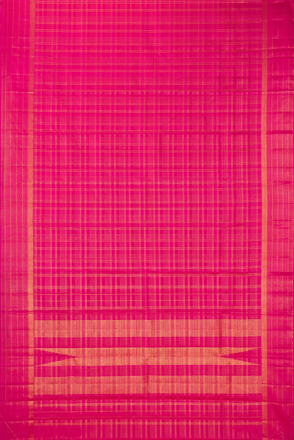 Flat view of Pure Silk Pink Kanjivaram Saree with Checked design on the body and Fancy Border. 