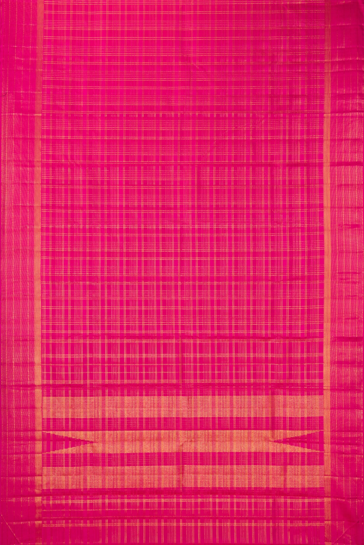 Flat view of Pure Silk Pink Kanjivaram Saree with Checked design on the body and Fancy Border. 