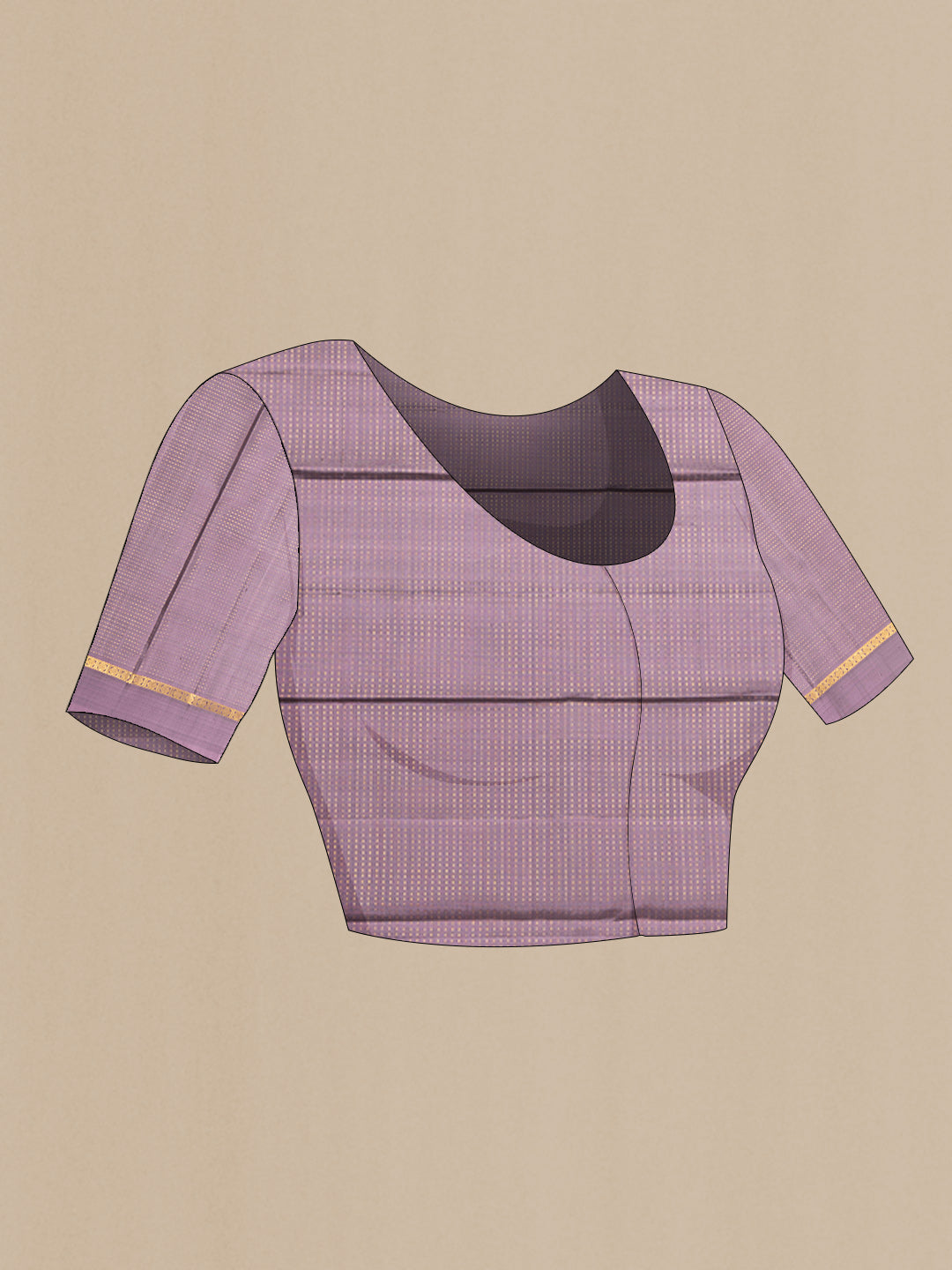 Close up image of the blouse of Pure Silk Grey Kanjivaram Saree with Checked design on the body and Zari Border. 