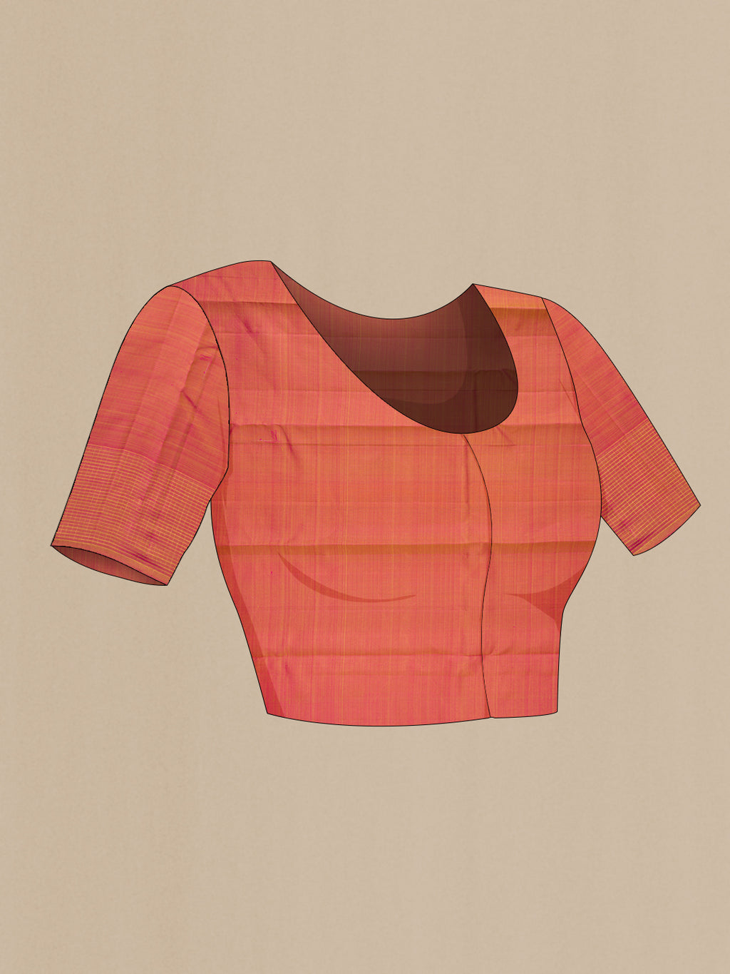 Close up image of the blouse of Pure Silk Gold Kanjivaram Saree with Stripes on the body and Checks Border. 