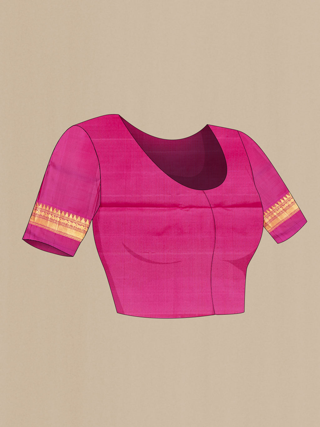 Close up image of the blouse of Pure Silk Mustard Dual Tone Kanjivaram Saree with Zari Butta on the body and Zari Border. 