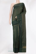 Pure Silk Bottle Green Dual Tone Kanchipuram Saree with Checked design on the body and Zari Border.  displayed on a mannequin