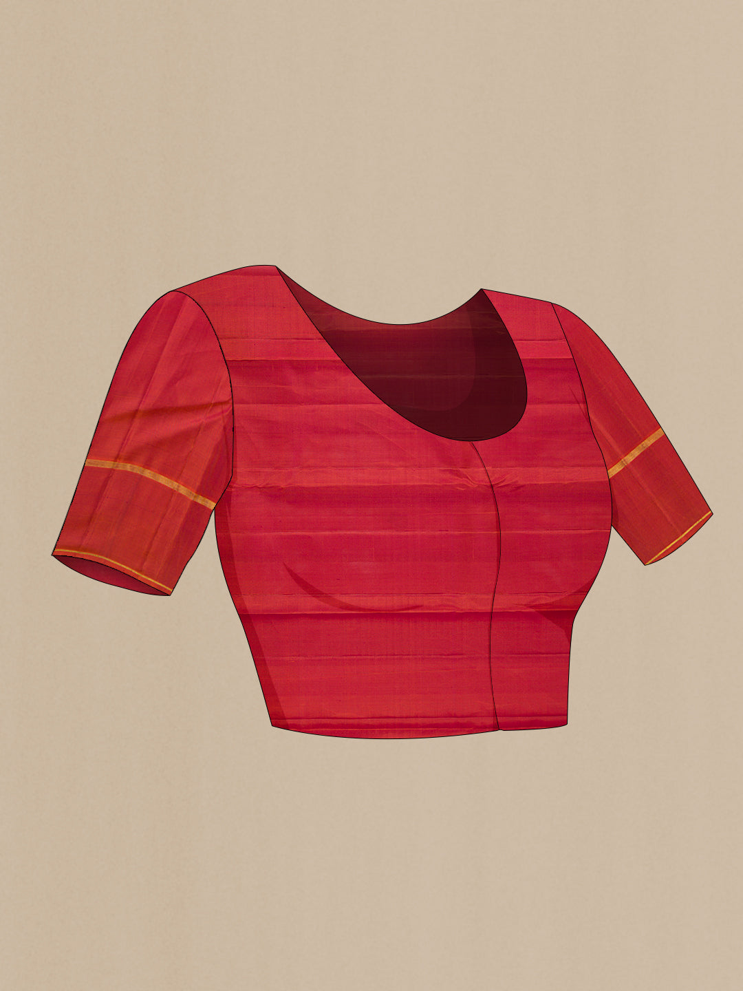 Close up image of the blouse of Pure Silk Maroon Kanchipuram Saree with Stripes on the body and Fancy Border. 