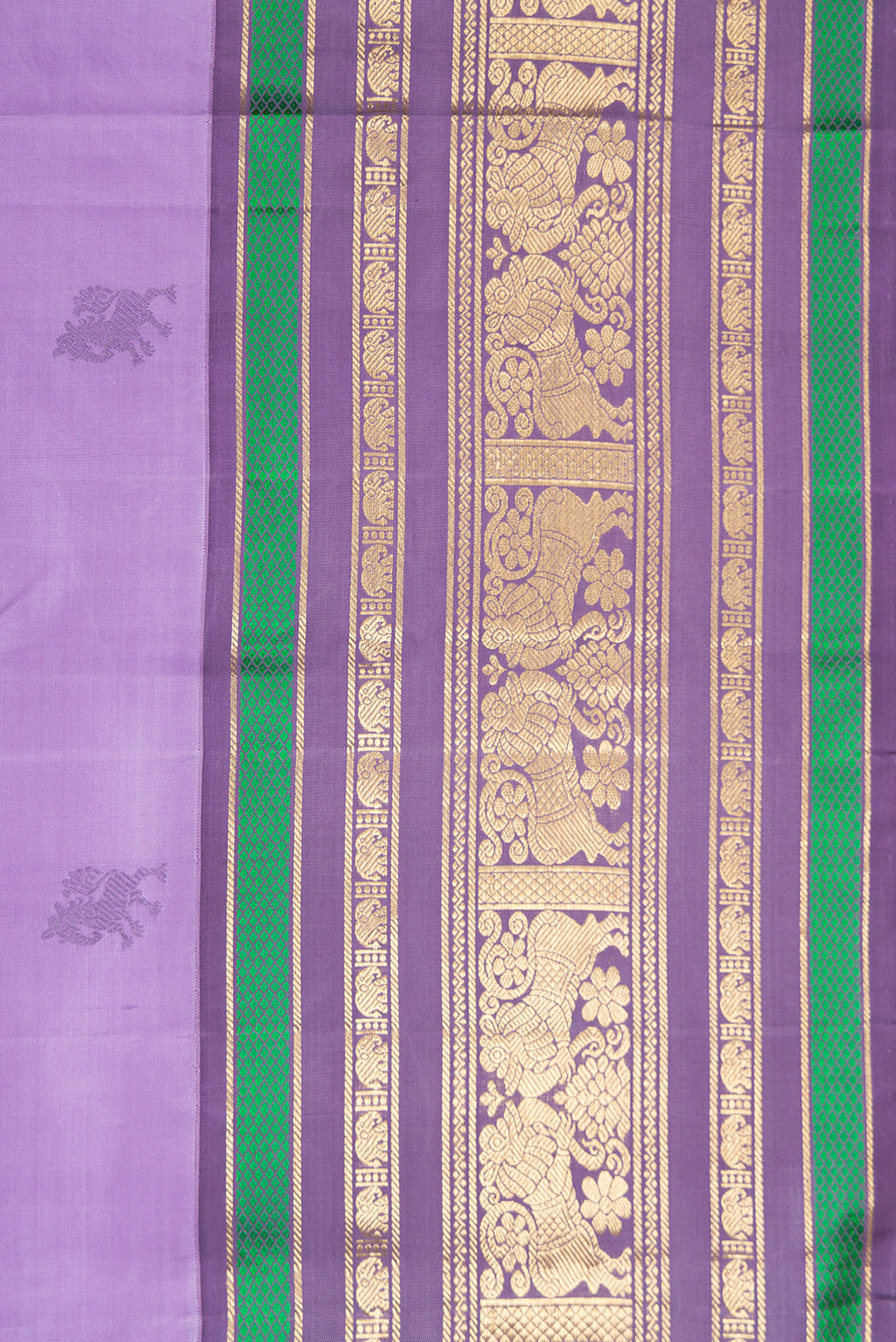 Border image of Pure Silk Pure Zari Lavender Dual Tone Kanjivaram Saree with Thread Butta on the body and Zari Border. 