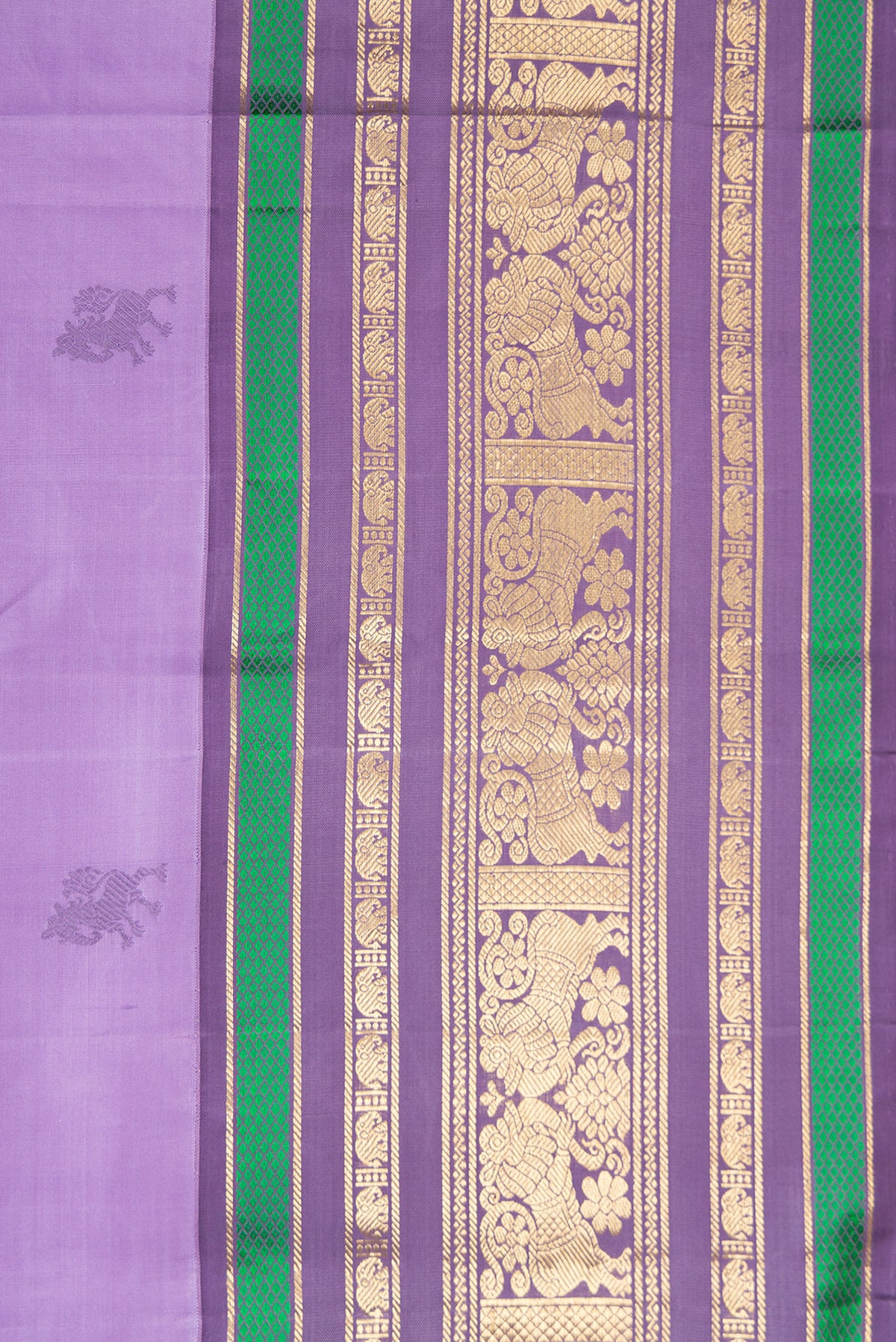 Border image of Pure Silk Pure Zari Lavender Dual Tone Kanjivaram Saree with Thread Butta on the body and Zari Border. 