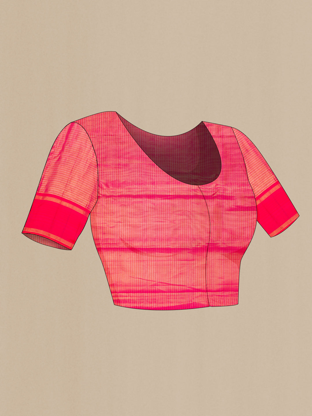 Close up image of the blouse of Pure Silk Pink Kanjivaram Saree with Checked design on the body and Zari Border. 