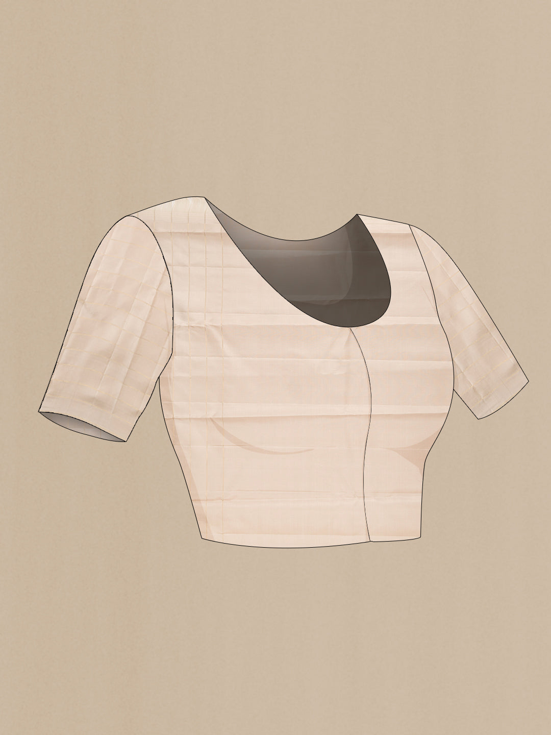 Close up image of the blouse of Pure Silk Pink Kanjivaram Saree with Zari Butta on the body and Checks Border. 