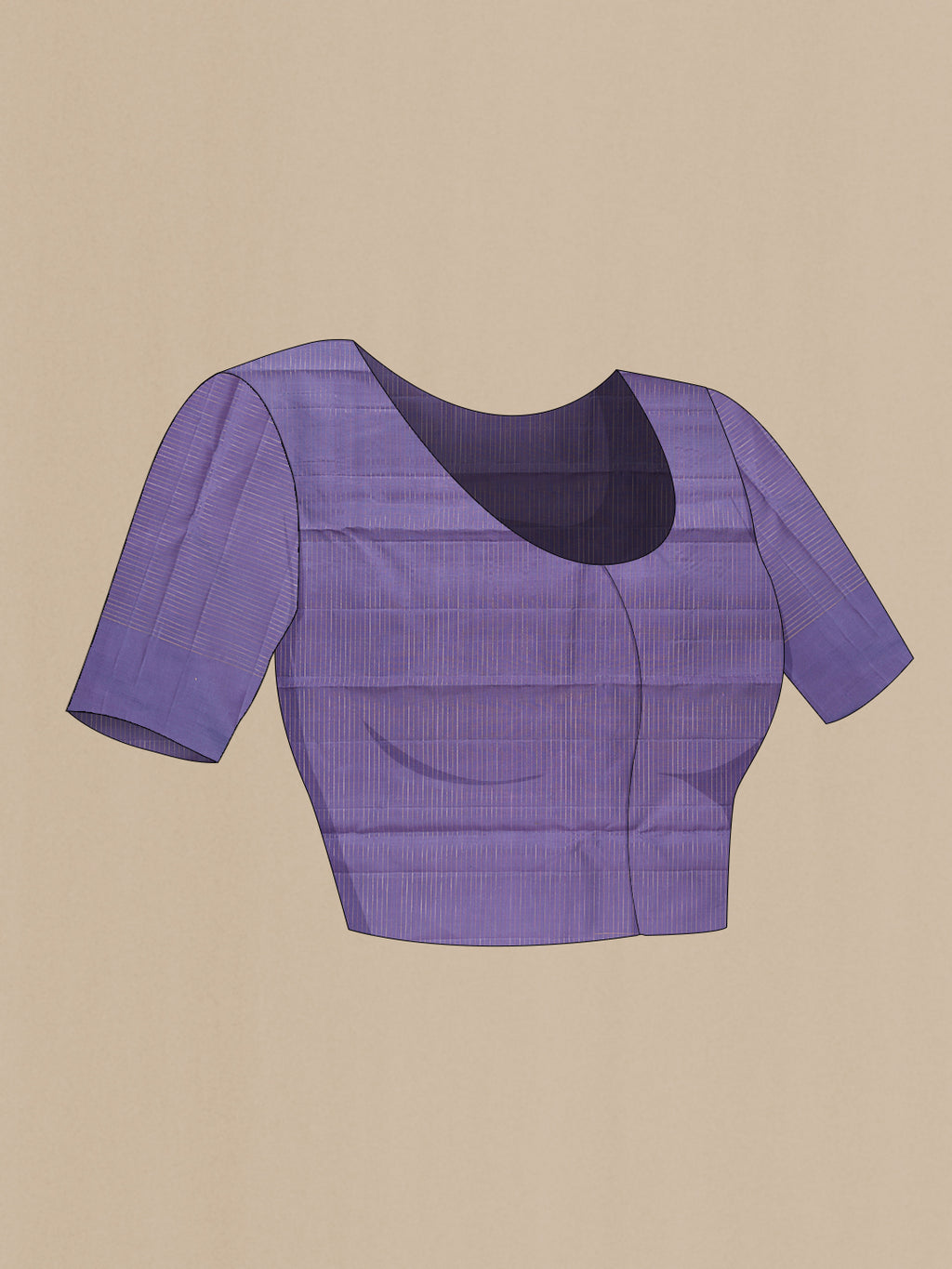 Close up image of the blouse of Pure Silk Lavender Kanjivaram Saree with Zari Butta on the body and Without Border. 