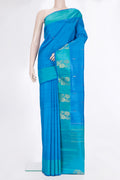 Pure Silk Sky Blue Dual Tone Kanchipuram Saree with Zari Butta on the body and Fancy Border.  displayed on a mannequin