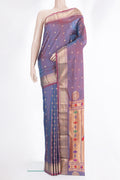 Multi Color Blended Paithani Silk Saree with Zari Butta on the body and Zari Border.  displayed on a mannequin