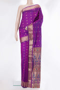 Purple Blended Paithani Silk Saree with Zari Butta on the body and Zari Border.  displayed on a mannequin