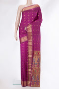 Magenta Blended Paithani Silk Saree with Zari Butta on the body and Zari Border.  displayed on a mannequin