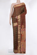Mehandi Green Dual Tone Blended Paithani Silk Saree with Zari Butta on the body and Zari Border.  displayed on a mannequin