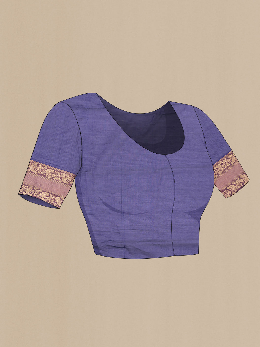 Close up image of the blouse of Royal Blue Silk Cotton Saree with Zari Butta on the body and Zari Border. 