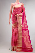 Pure Silk Dark Pink Dual Tone Kanchipuram Saree with Zari Brocade on the body and Zari Border.  displayed on a mannequin