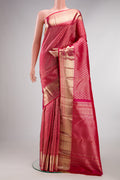 Pure Silk Pink Dual Tone Kanchipuram Saree with Zari Brocade on the body and Zari Border.  displayed on a mannequin