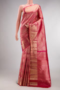 Pure Silk Pink Dual Tone Kanchipuram Saree with Zari Brocade on the body and Zari Border.  displayed on a mannequin