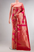 Pure Silk Dark Pink Dual Tone Kanchipuram Saree with Zari Brocade on the body and Zari Border.  displayed on a mannequin