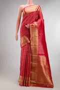 Pure Silk Dark Pink Dual Tone Kanchipuram Saree with Zari Brocade on the body and Zari Border.  displayed on a mannequin