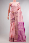 Pure Silk Rose pink Kanchipuram Saree with Zari Brocade on the body and Fancy Border.  displayed on a mannequin