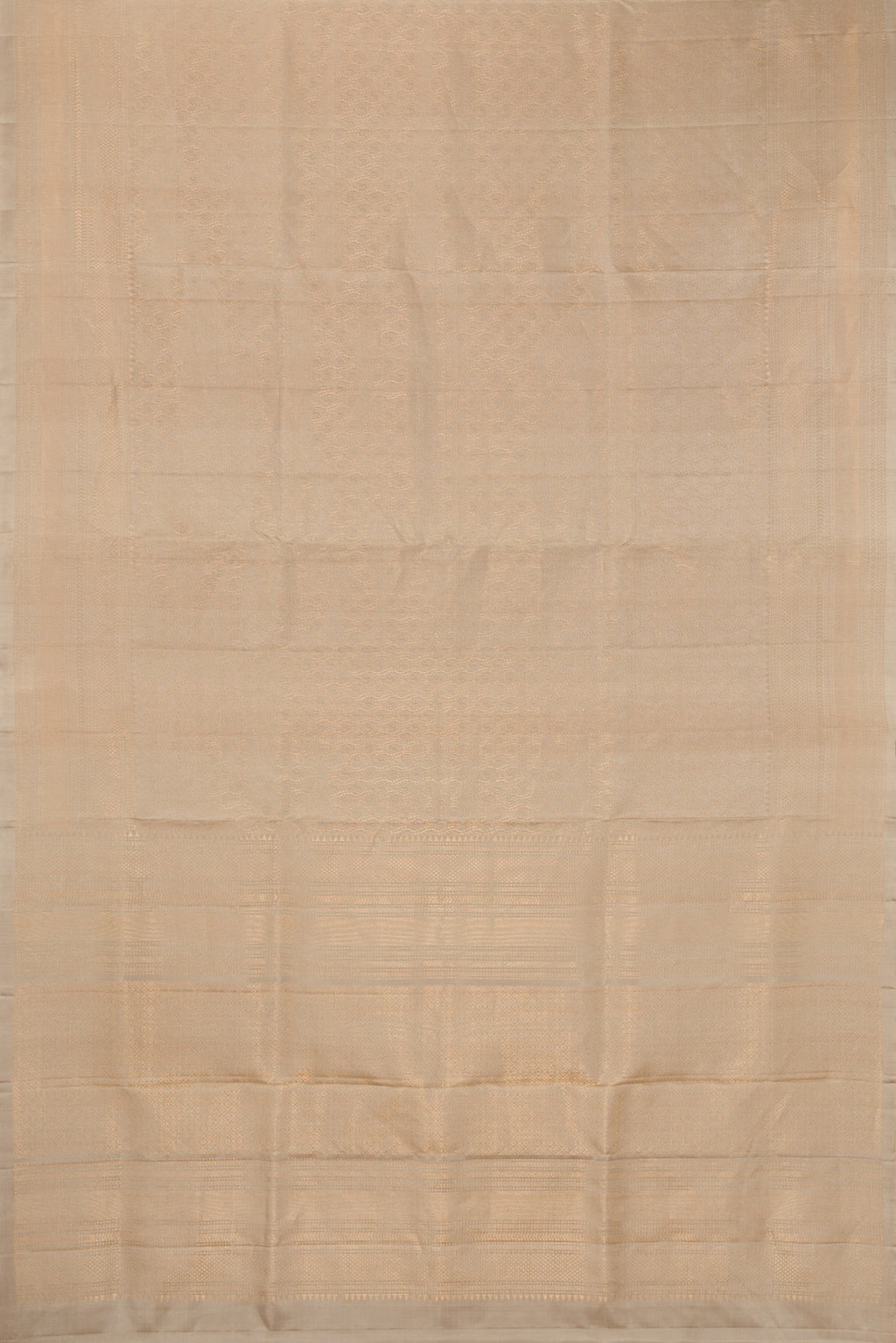 Flat view of Pure Silk Beige Soft Saree with Zari Brocade on the body and Zari Border. 