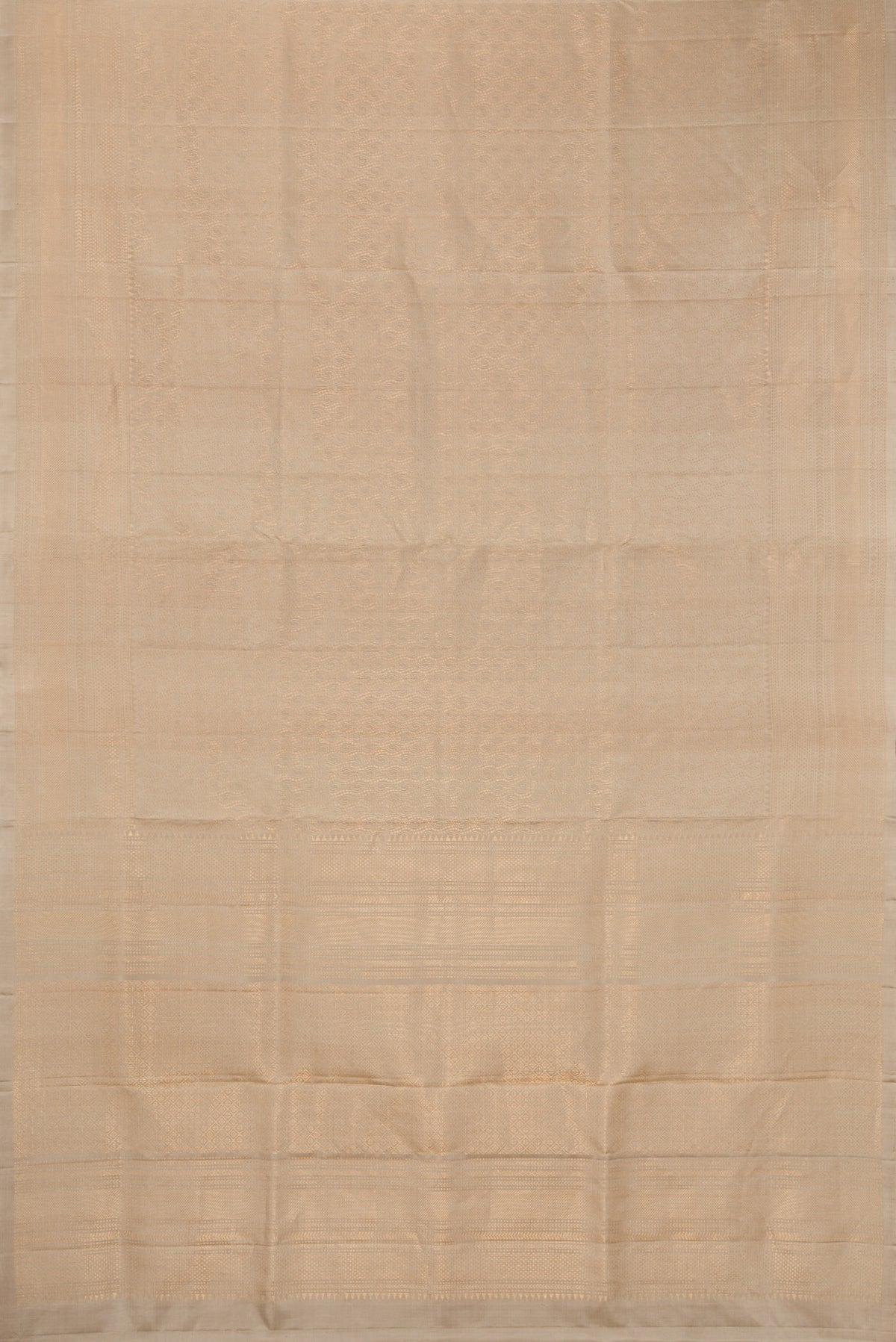Flat view of Pure Silk Beige Soft Saree with Zari Brocade on the body and Zari Border. 