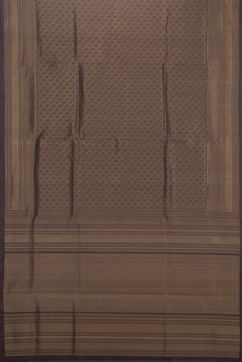 Flat view of Pure Silk Coffee Brown Dual Tone Soft Saree with Zari Brocade on the body and Zari Border. 