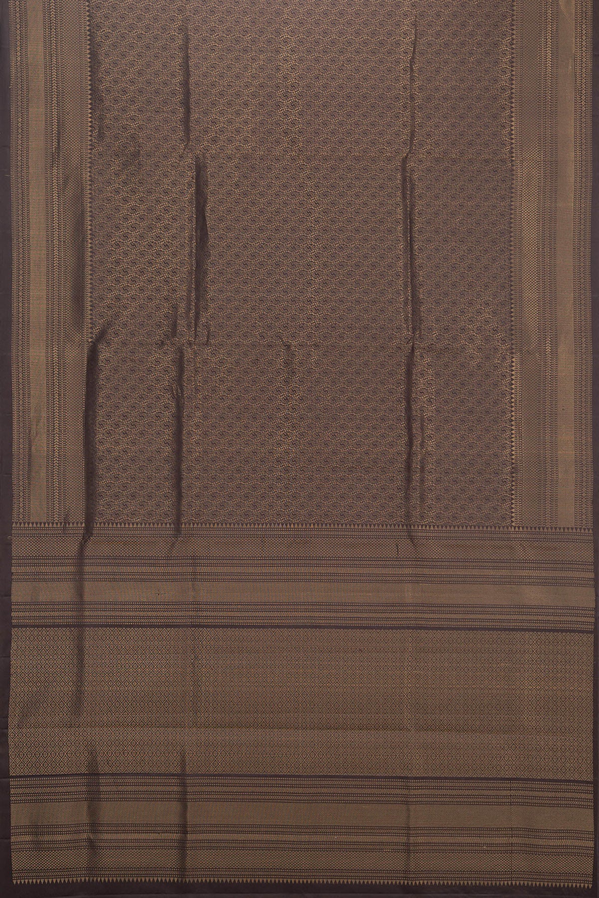 Flat view of Pure Silk Coffee Brown Dual Tone Soft Saree with Zari Brocade on the body and Zari Border. 
