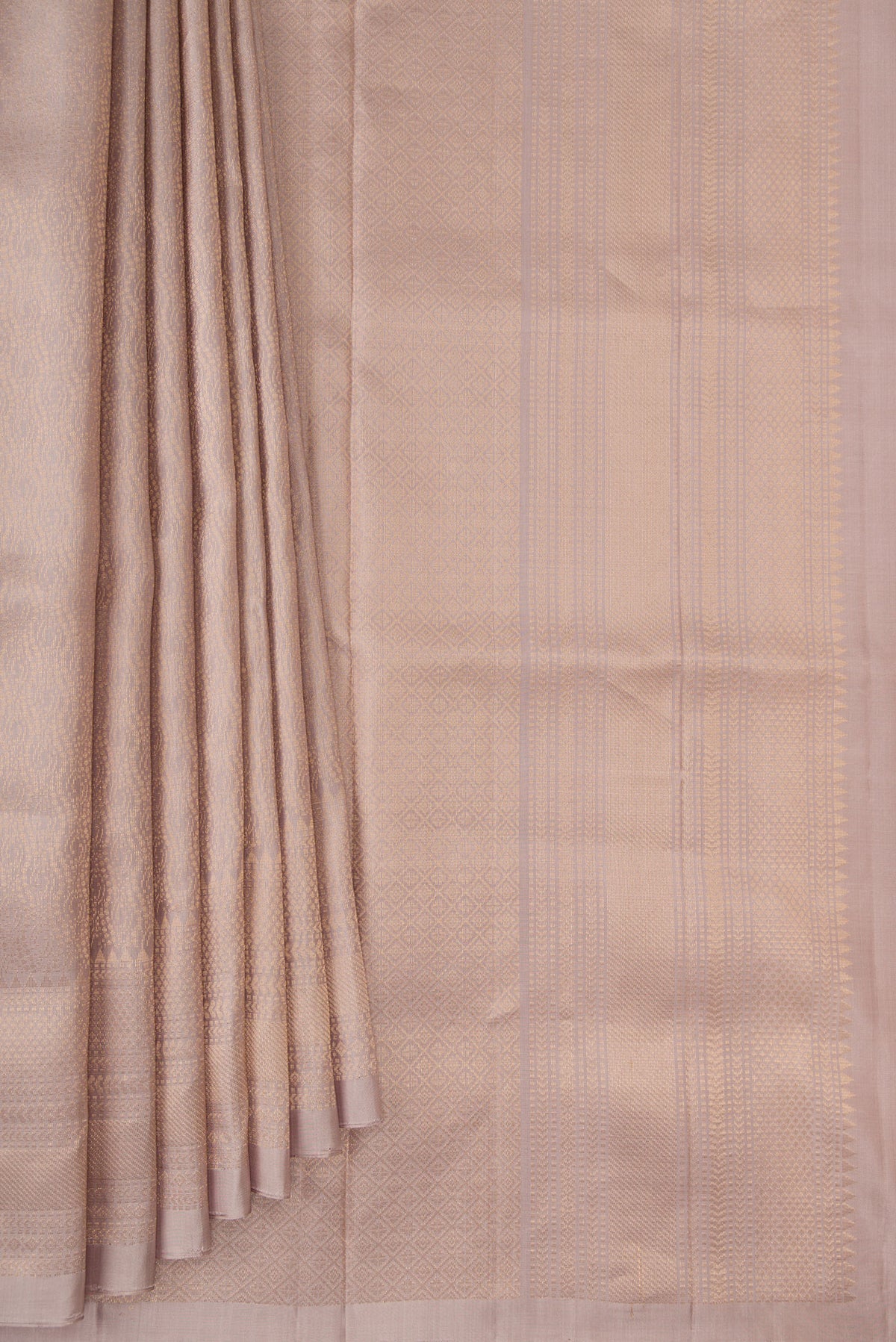 Pleats and pallu of Pure Silk Dark Beige Soft Saree with Zari Brocade on the body and Fancy Border. 