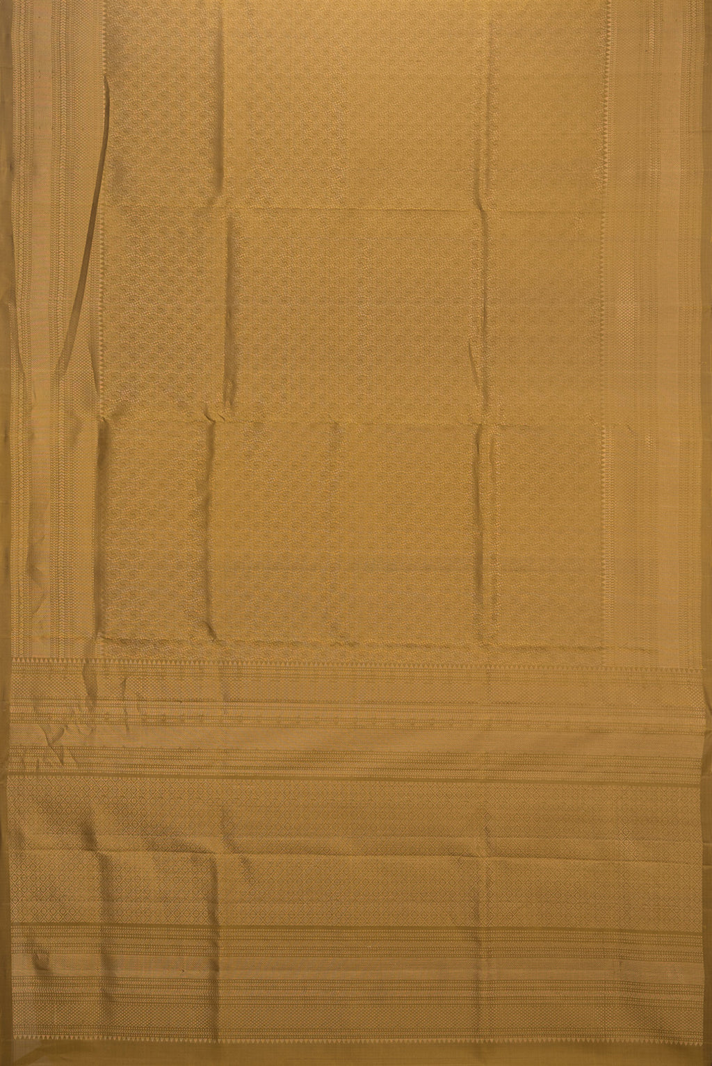 Flat view of Pure Silk Mehandi Green Soft Saree with Zari Brocade on the body and Zari Border. 