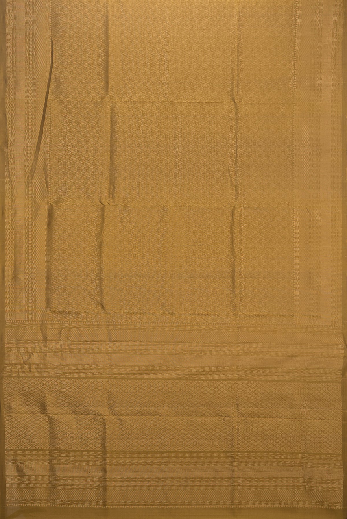 Flat view of Pure Silk Mehandi Green Soft Saree with Zari Brocade on the body and Zari Border. 