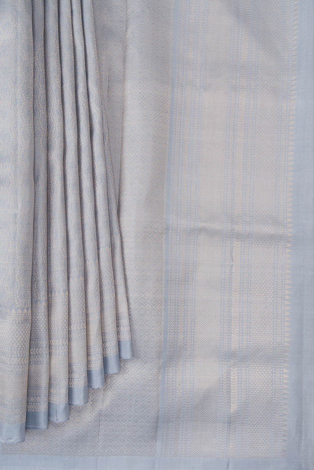 Pleats and pallu of Pure Silk Light Blue Soft Saree with Zari Brocade on the body and Fancy Border. 