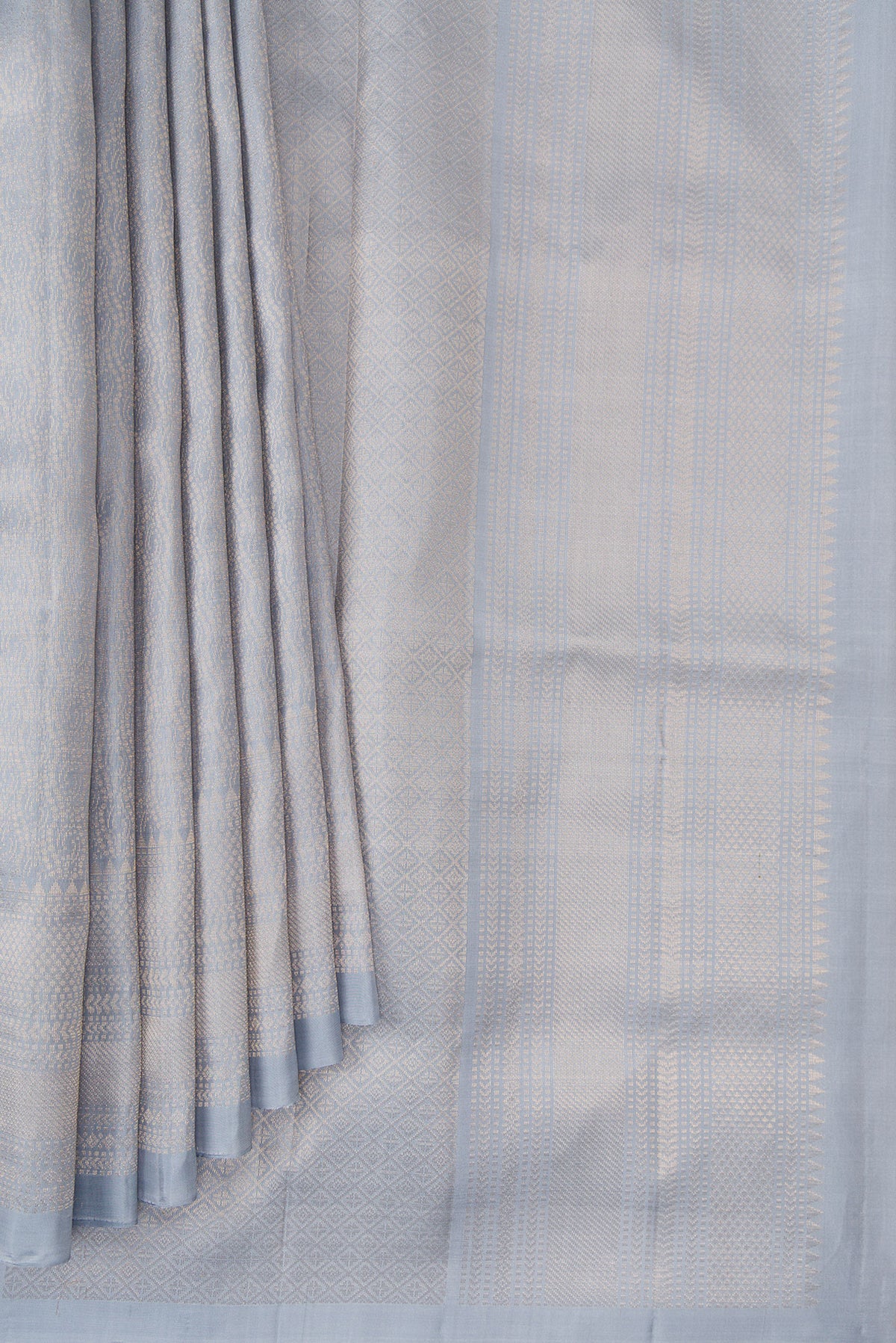 Pleats and pallu of Pure Silk Light Blue Soft Saree with Zari Brocade on the body and Fancy Border. 