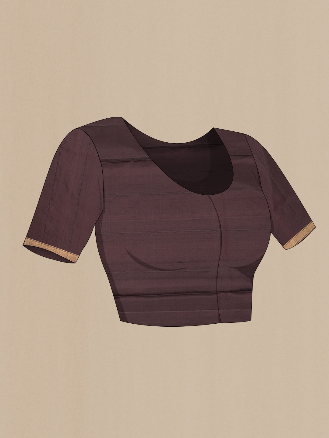 Close up image of the blouse of Pure Silk Coffee Brown Soft Saree with Zari Butta on the body and Zari Border. 