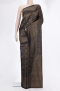 Pure Silk Black Soft Saree with Zari Brocade on the body and Zari Border.  displayed on a mannequin