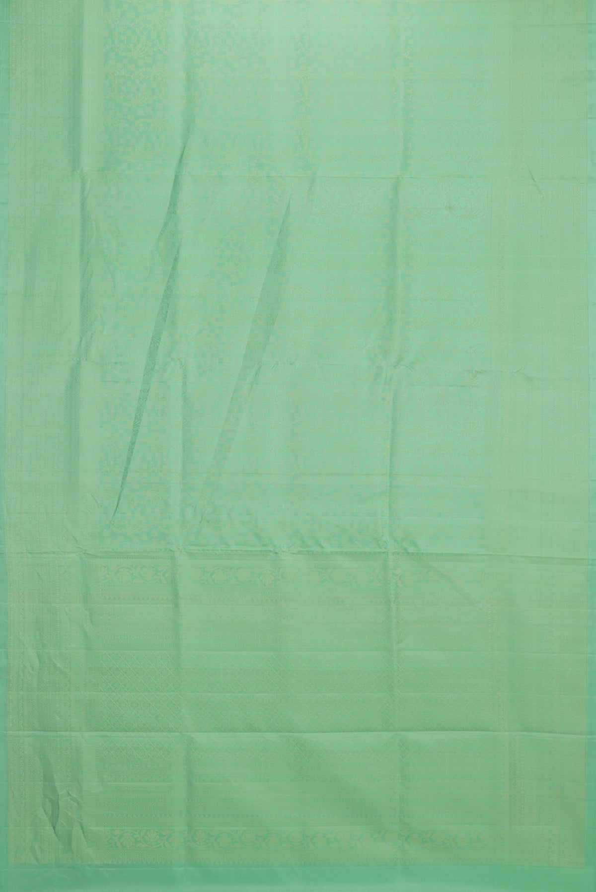 Flat view of Pure Silk Mint Green Soft Saree with Zari Brocade on the body and Zari Border. 