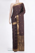 Pure Silk Coffee Brown Soft Saree with Zari Butta on the body and Zari Border.  displayed on a mannequin