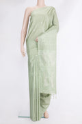 Pure Silk Pista Green Dual Tone Soft Saree with Checked design on the body and Thread Border.  displayed on a mannequin